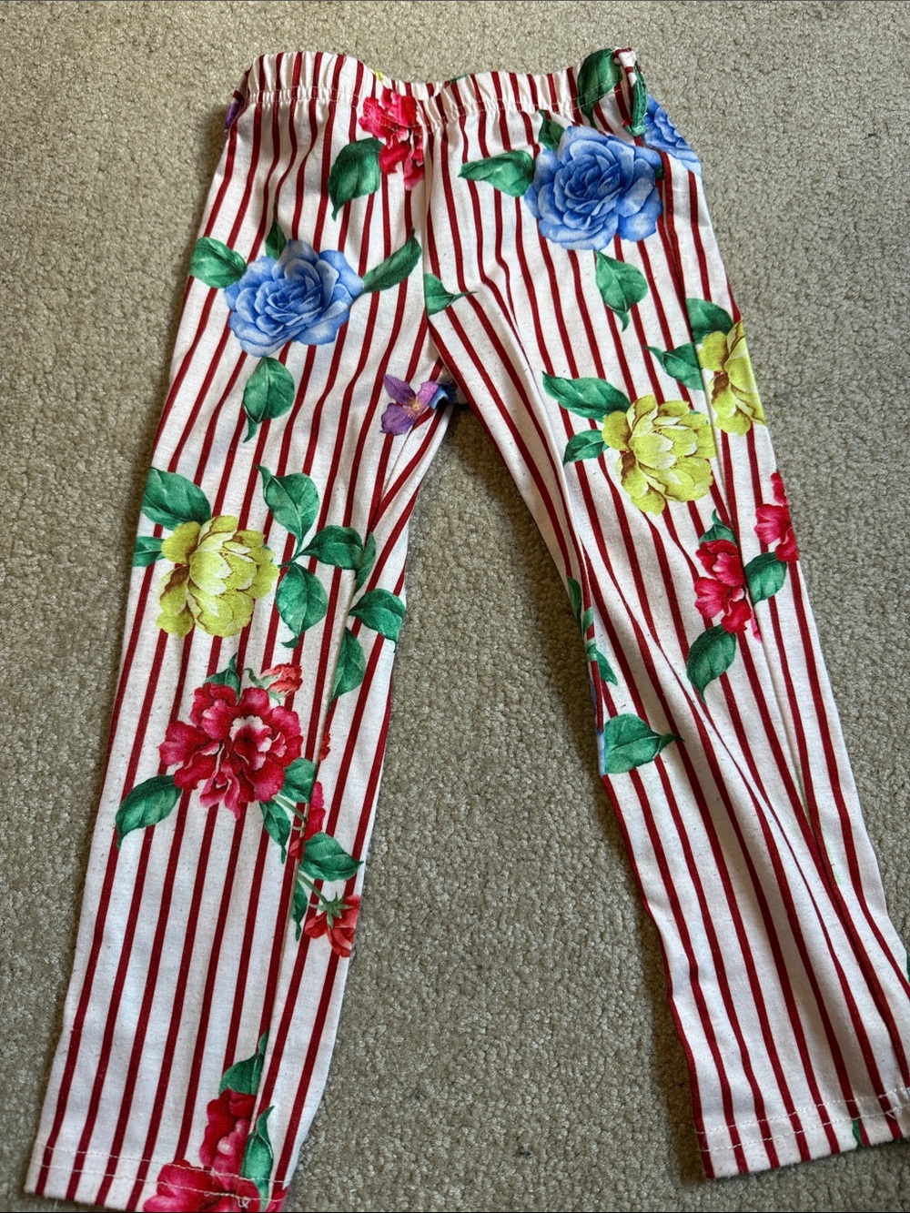 Girls' Red Stripe Floral Stretch Leggings